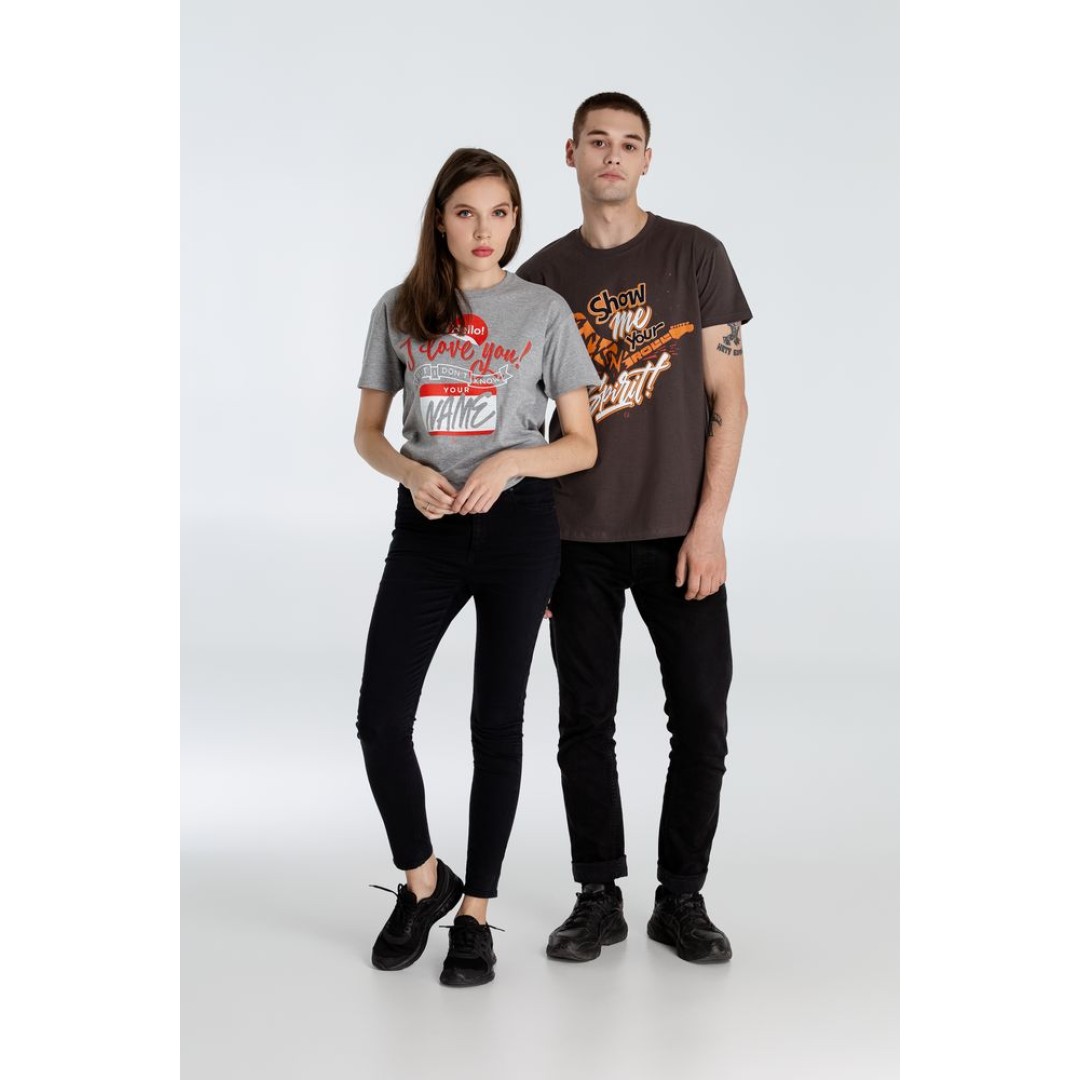 Футболка Hello! I Love You!, серый меланж, S