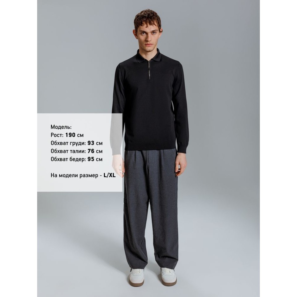 Рубашка поло мужская с длинным рукавом Terrazzo, черная, размер S/M