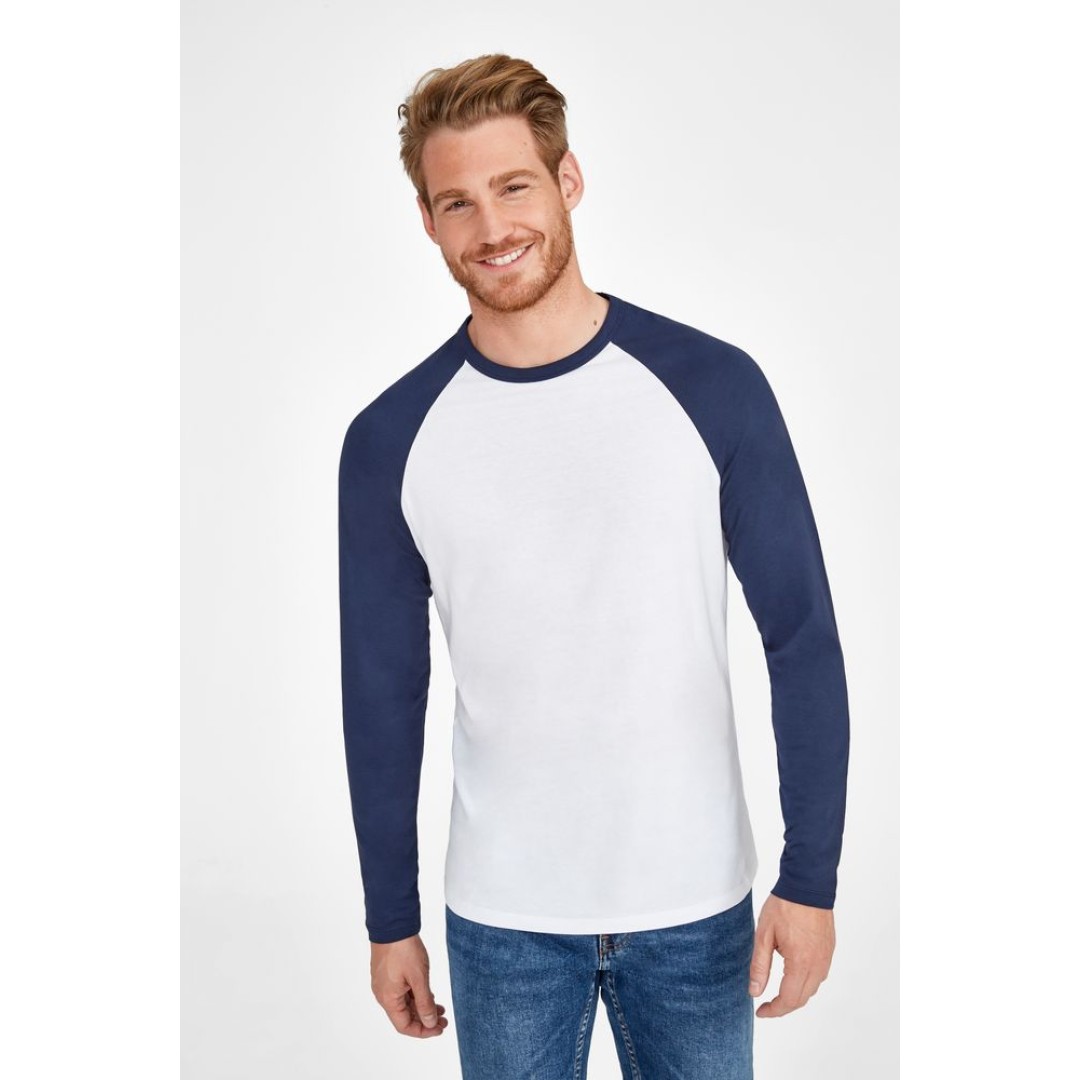 Футболка мужская с длинным рукавом Funky LSL белая с ярко-синим, XXL