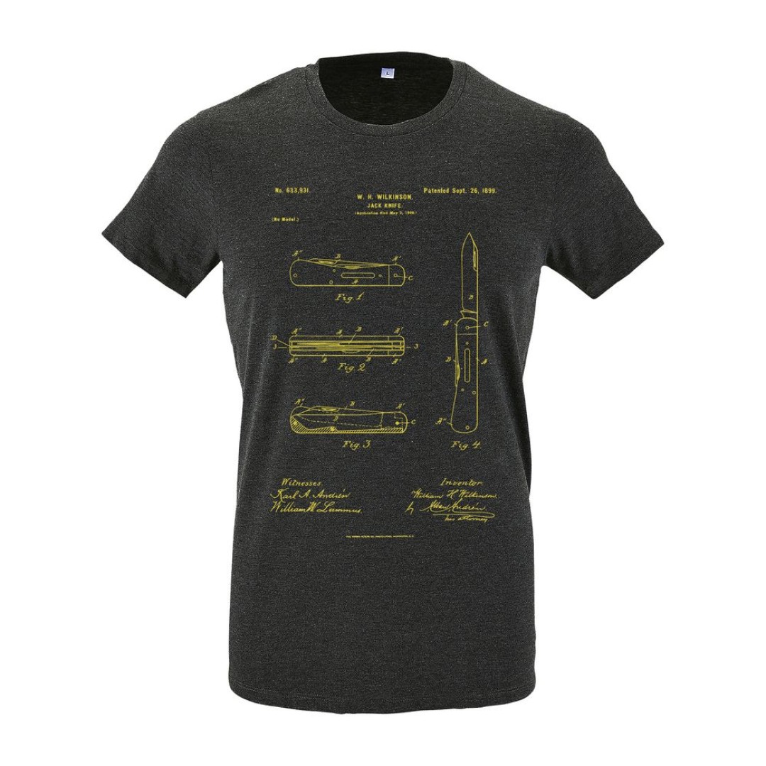 Футболка приталенная Old Patents. Knife, черный меланж, S