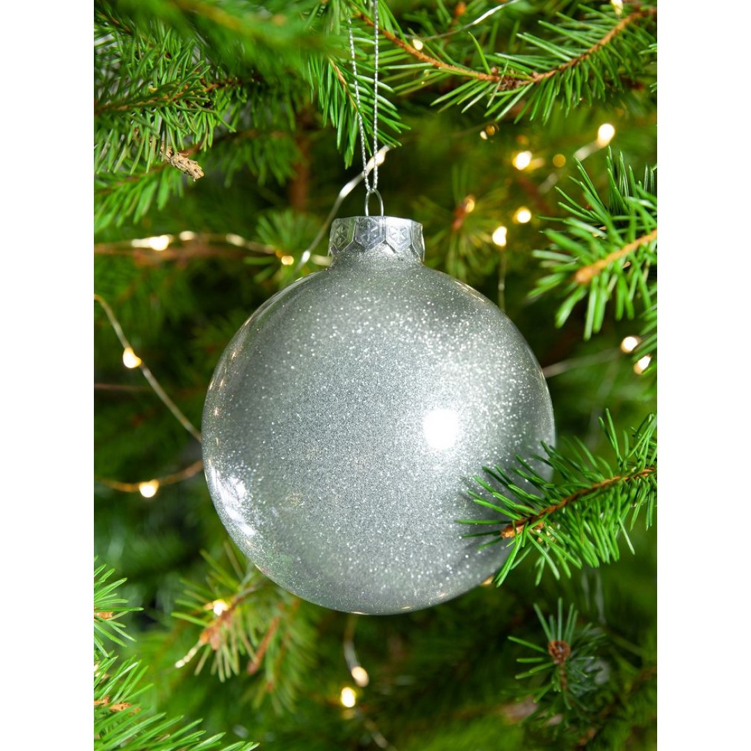Елочный шар Finery Shine, 10 см, глянцевый серебристый с глиттером