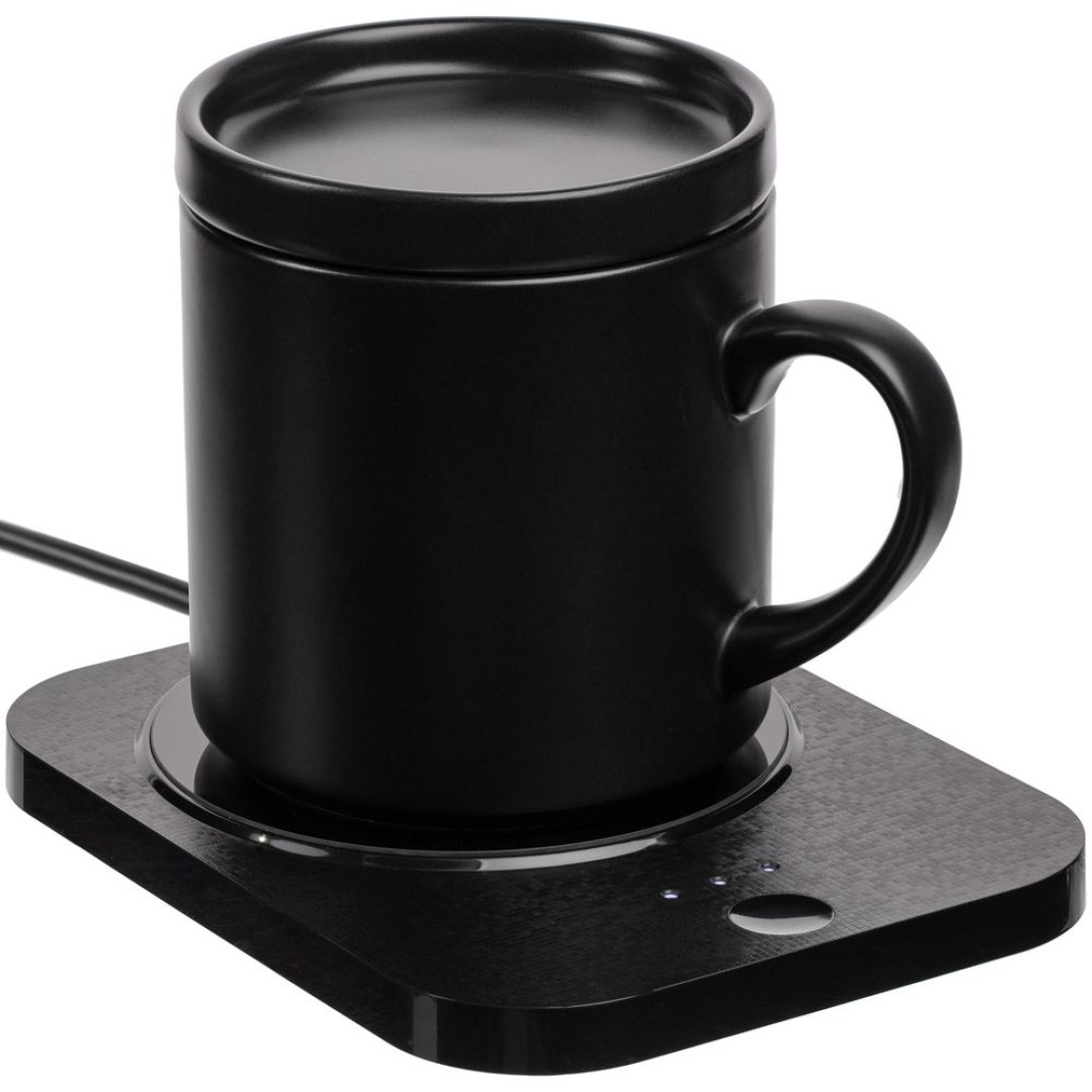 Кружка с подогревом и беспроводной зарядкой dualBase plus, черная