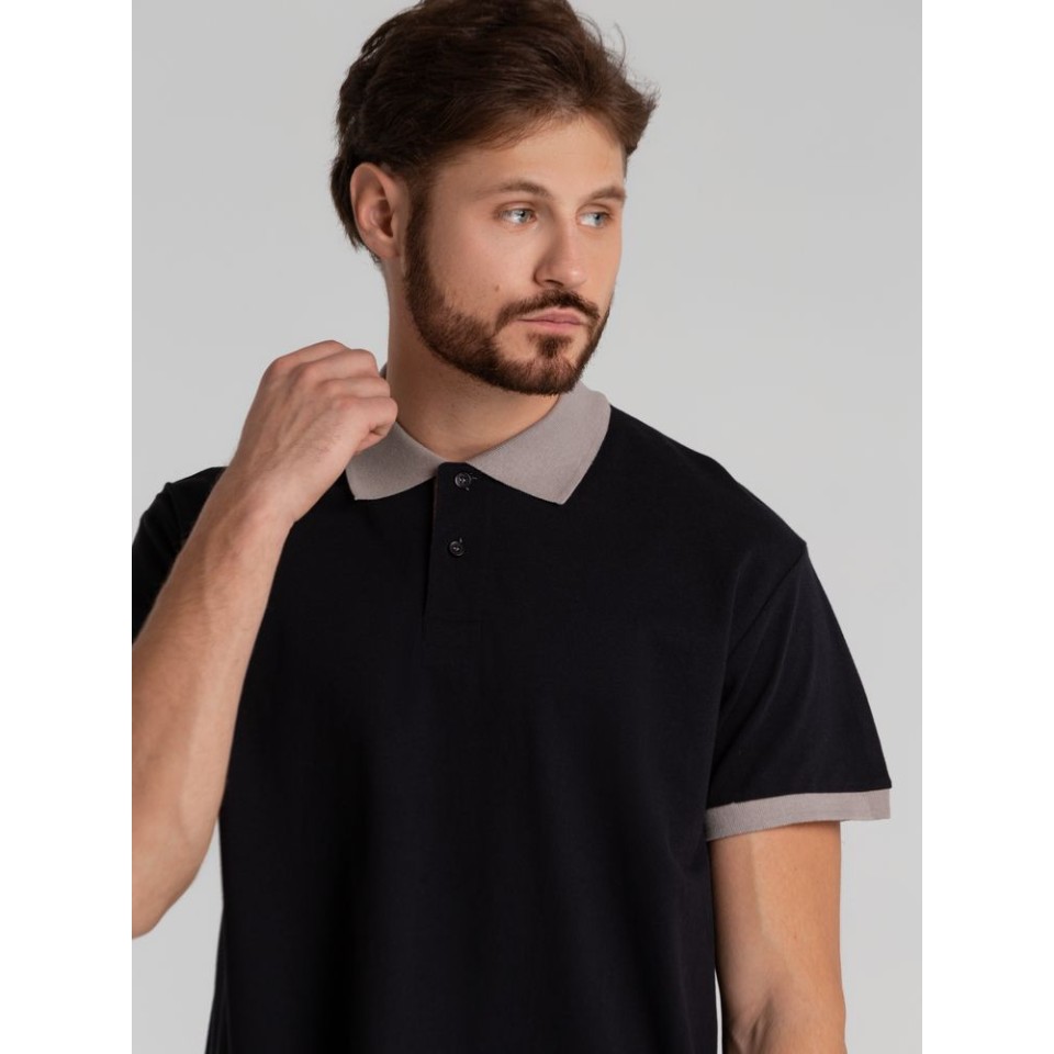 Рубашка поло Prince 190 черная с серым, L