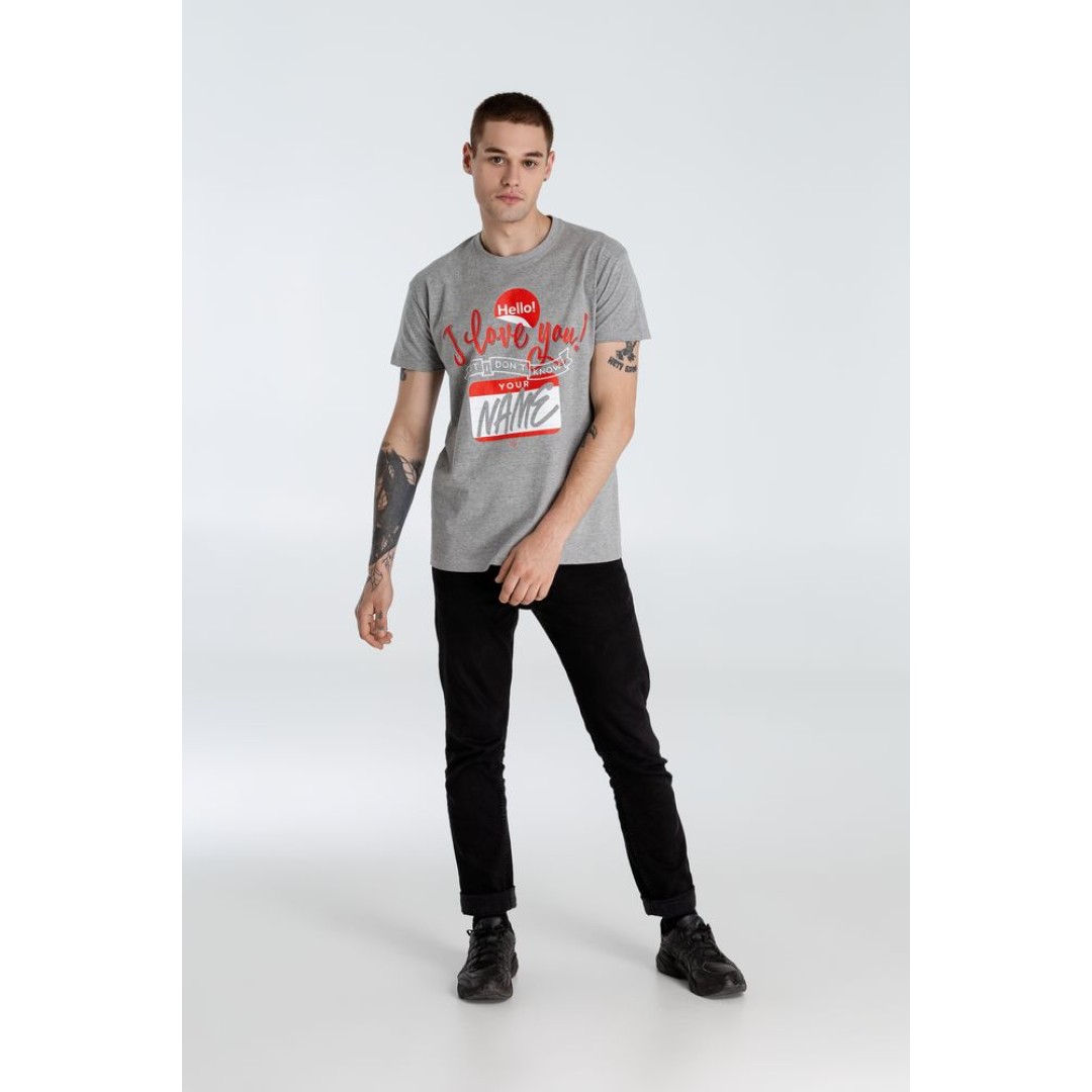 Футболка Hello! I Love You!, серый меланж, S