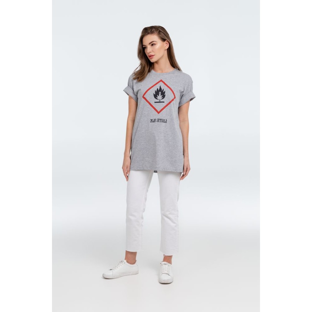 Футболка «Жар-птица», серый меланж, S