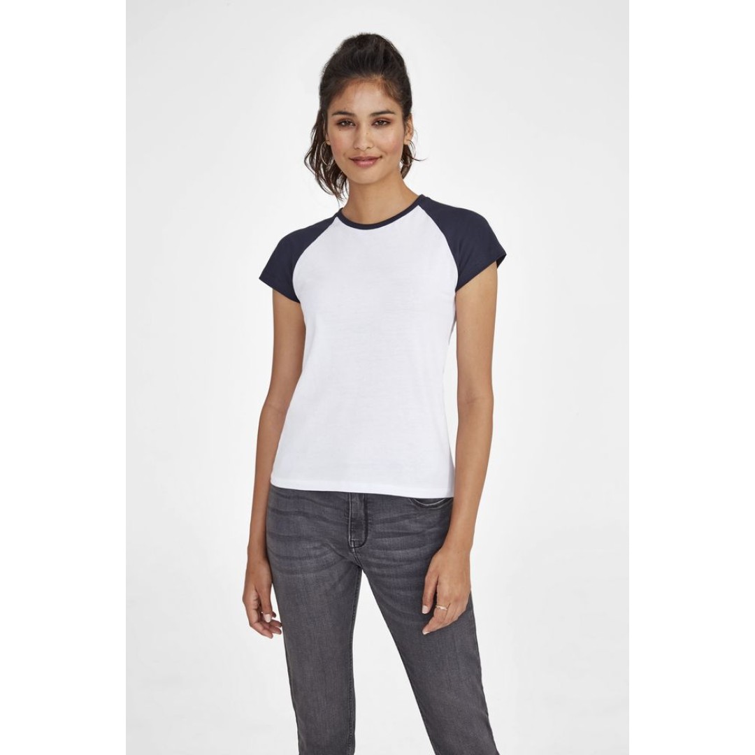 Футболка женская Milky 150 белая с темно-cиним, М