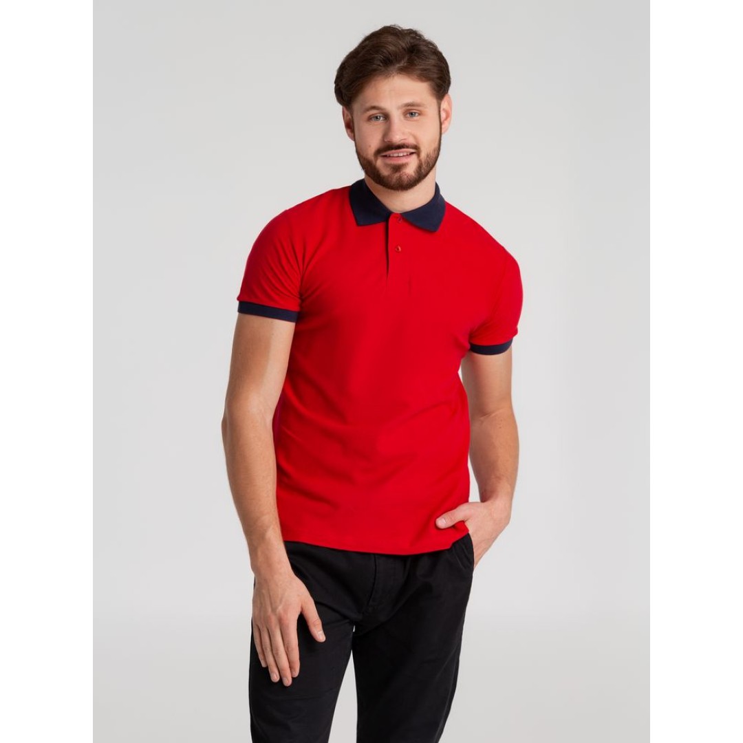 Рубашка поло Prince 190, красная с темно-синим, L