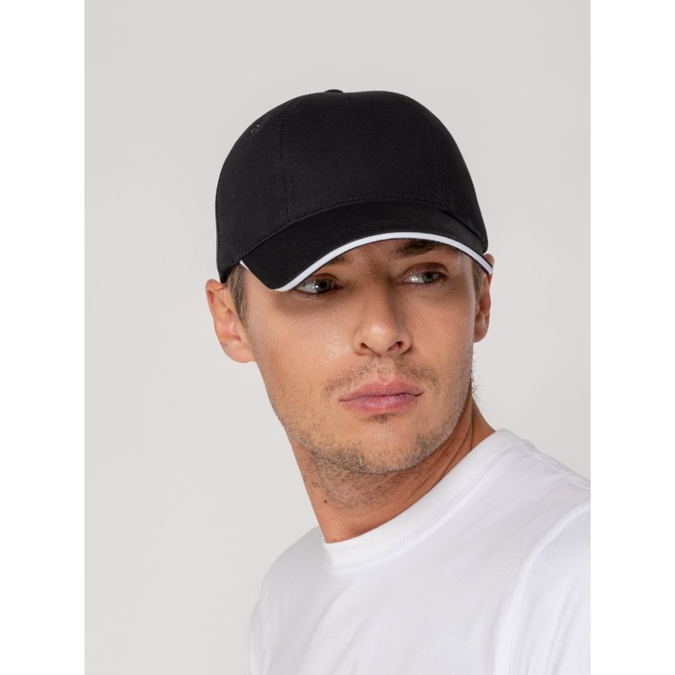 Бейсболка Canopy, черная с белым кантом