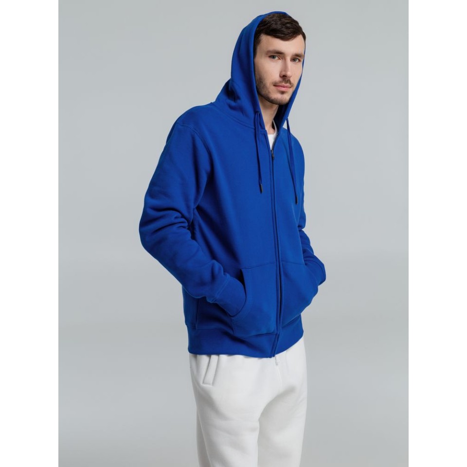 Толстовка на молнии с капюшоном унисекс King, ярко-синяя