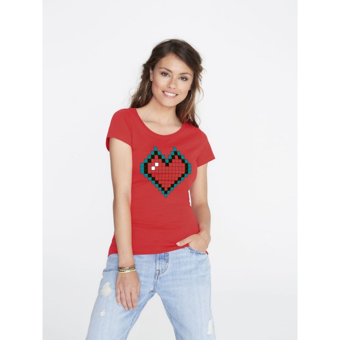Футболка женская Pixel Heart, красная, XL