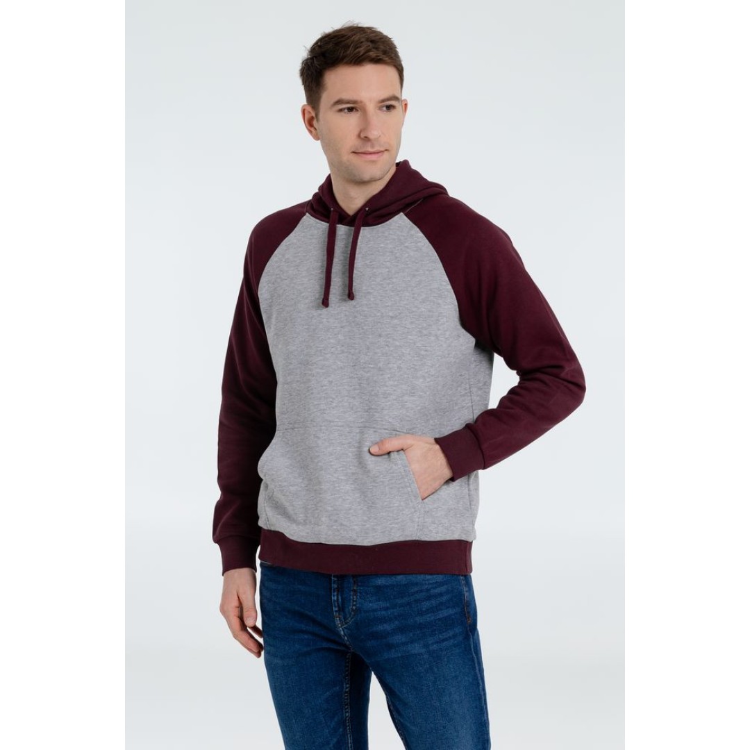 Толстовка унисекс Seattle серый меланж/бордовый, XXL