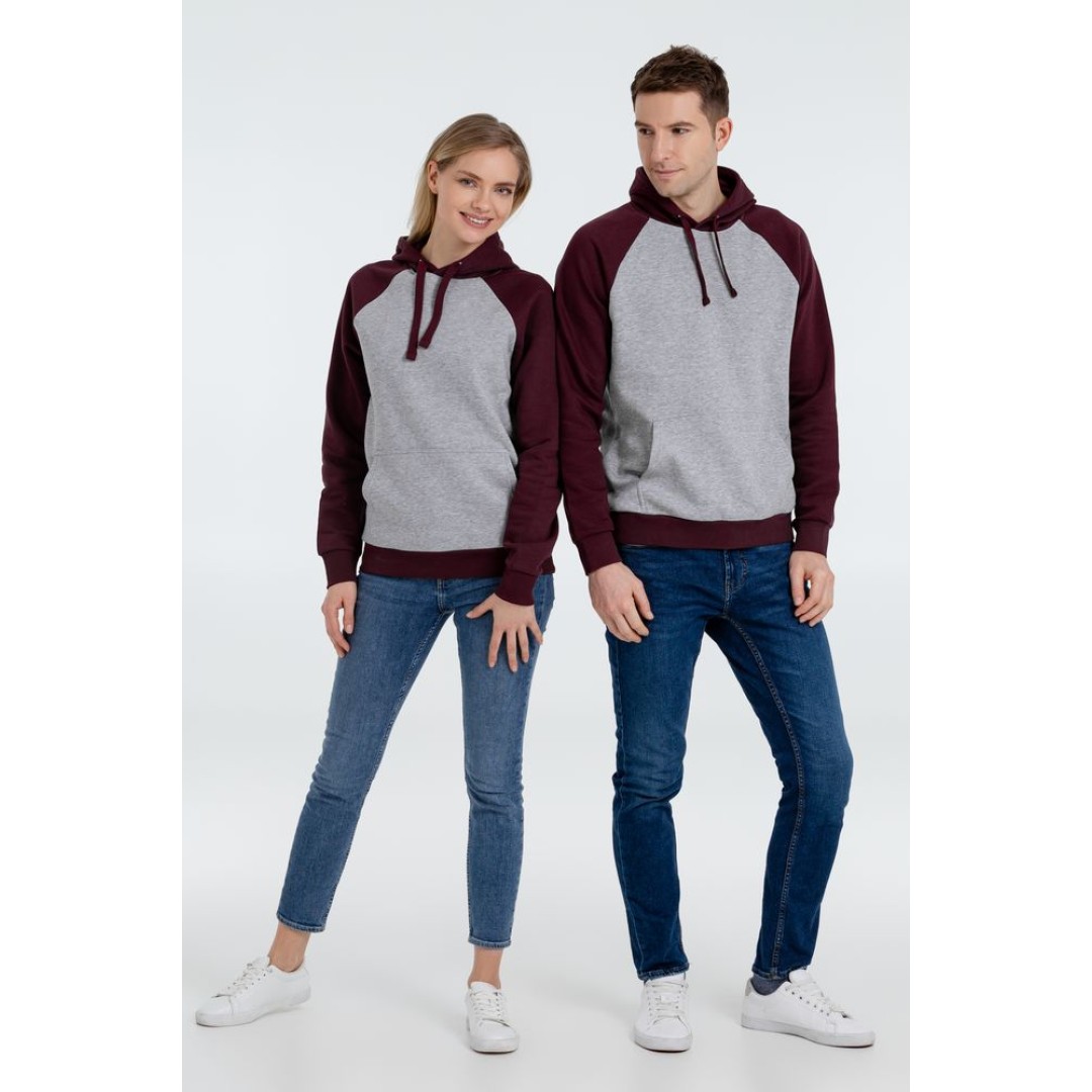 Толстовка унисекс Seattle серый меланж/бордовый, XXL
