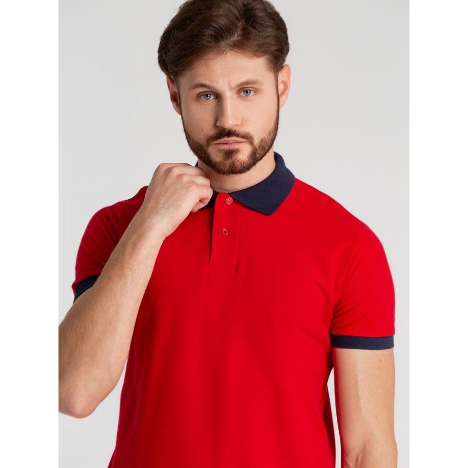 Рубашка поло Prince 190, красная с темно-синим, L