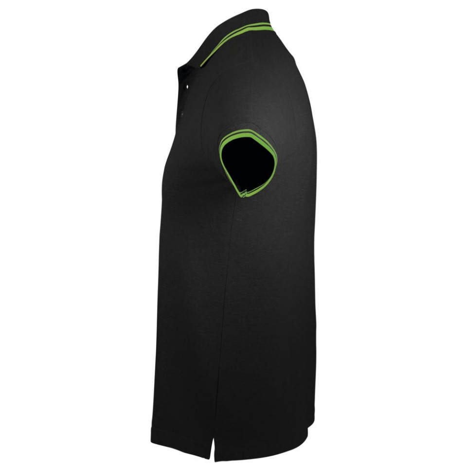 Рубашка поло мужская Pasadena Men 200 с контрастной отделкой, черный/зеленый, XXL