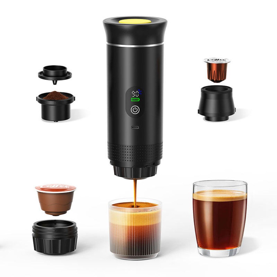 Портативная кофемашина Espresso KF-JN-02PRO2.0 с поддержкой капсул и молотого кофе, 20 бар, 150 мл, 2500 мАч*3, металлический серебристый