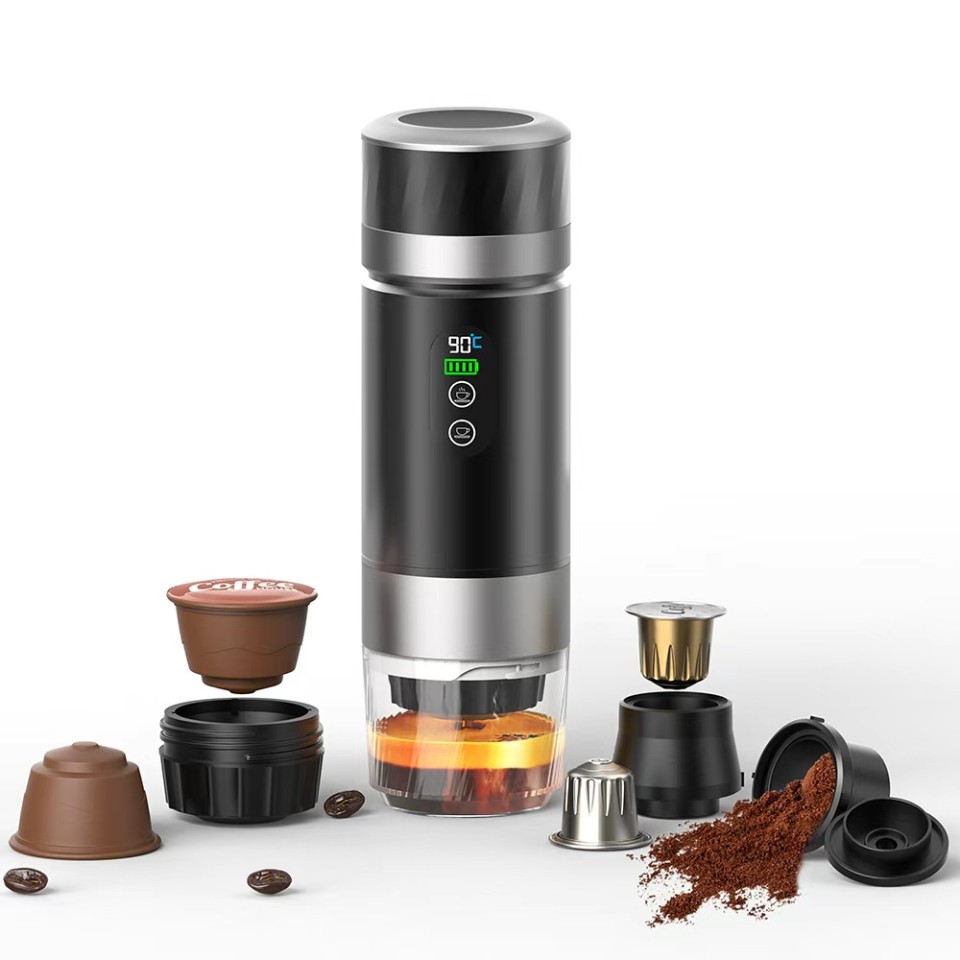 Портативная кофемашина Espresso с поддержкой капсул и молотого кофе, 20 бар, 2500 мАч, металлический черный