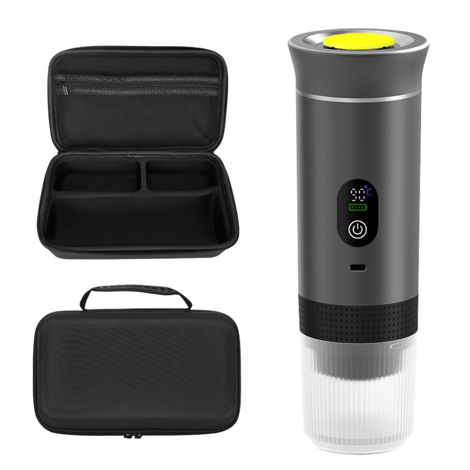 Портативная кофемашина Espresso KF-JN-02PRO2.0 с поддержкой капсул и молотого кофе, 20 бар, 150 мл, 2500 мАч*3, металлический серый + кейс для переноски