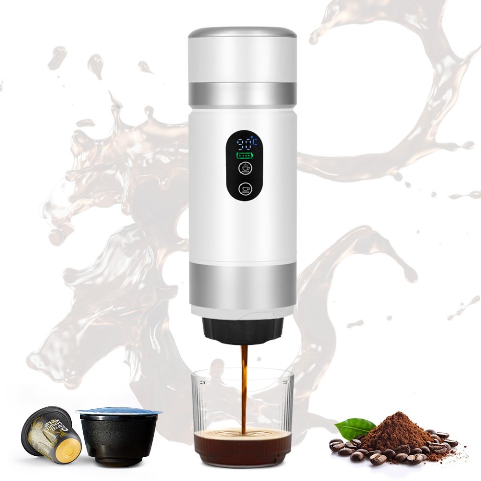 Портативная кофемашина Espresso с поддержкой капсул и молотого кофе, 20 бар, 2500 мАч*3, металлический белый