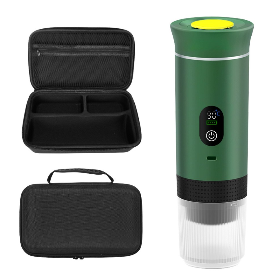 Портативная кофемашина Espresso KF-JN-02PRO2.0 с поддержкой капсул и молотого кофе, 20 бар, 150 мл, 2500 мАч*3, металлический зеленый+ кейс для переноски