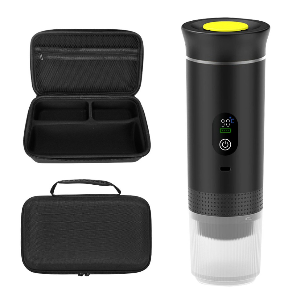 Портативная кофемашина Espresso KF-JN-02PRO2.0 с поддержкой капсул и молотого кофе, 20 бар, 150 мл, 2500 мАч*3, металлический черный + кейс для переноски