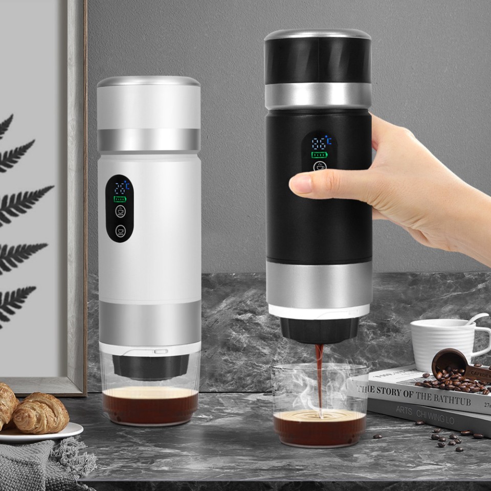 Портативная кофемашина Espresso с поддержкой капсул и молотого кофе, 20 бар, 2500 мАч, металлический черный