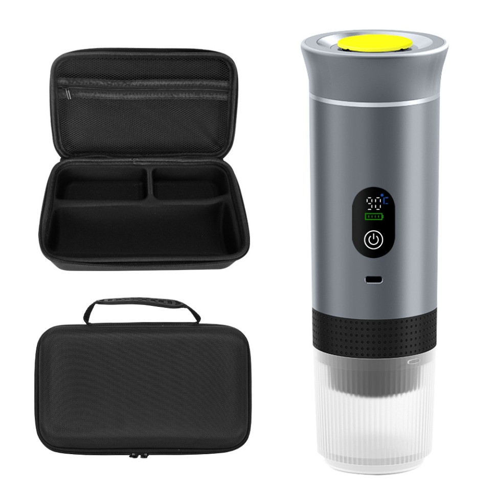 Портативная кофемашина Espresso KF-JN-02PRO2.0 с поддержкой капсул и молотого кофе, 20 бар, 150 мл, 2500 мАч*3, металлический серебристый + кейс для переноски