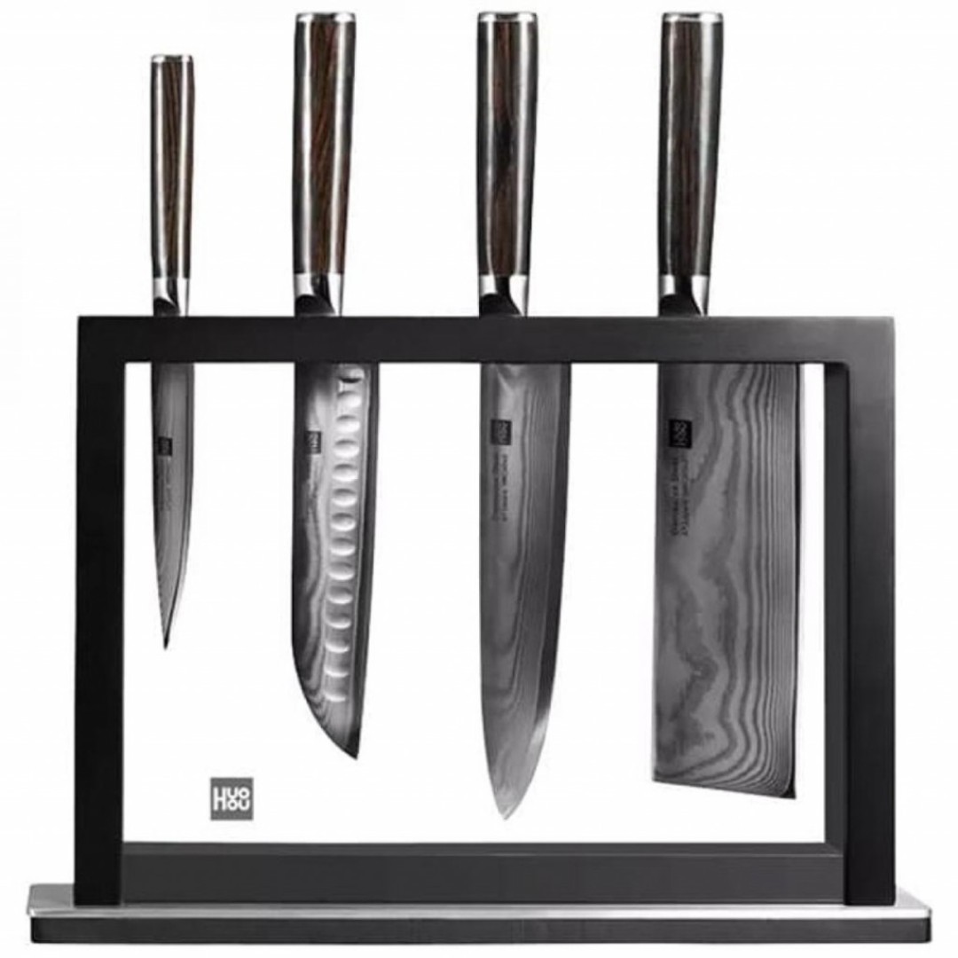 Набор ножей из дамасской стали Huo Hou Set of 5 Damascus Knife Sets (4 ножа с подставкой) (HU0073)