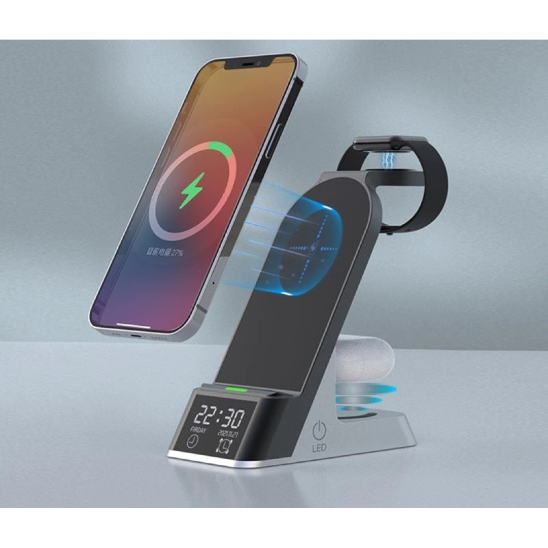 Беспроводное зарядное устройство с будильником 6 в 1 Qwerty New Wireless Charger