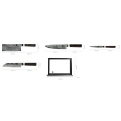 Набор ножей из дамасской стали Huo Hou Set of 5 Damascus Knife Sets (4 ножа с подставкой) (HU0073)