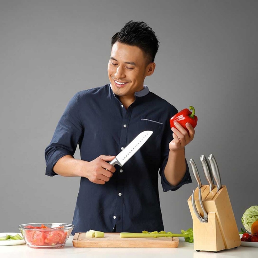 Набор стальных ножей Xiaomi Huo Hou 6-Piece Stainless Steel Kitchen Knife Set (4 ножа + ножницы + подставка) (HU0014)