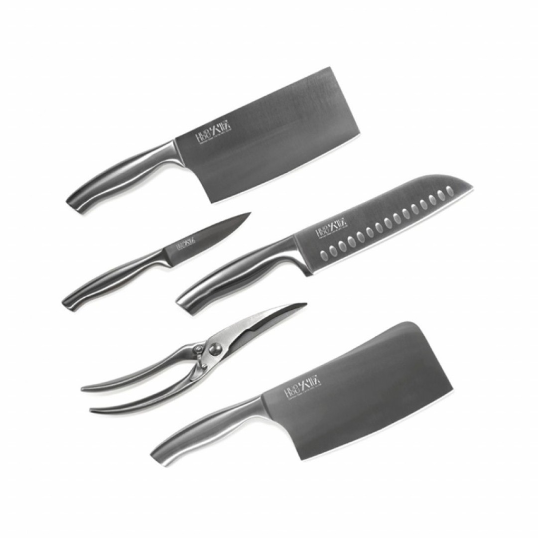 Набор стальных ножей Xiaomi Huo Hou 6-Piece Stainless Steel Kitchen Knife Set (4 ножа + ножницы + подставка) (HU0014)