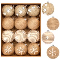 Елочный шар из джута и хлопка с бусинами, 8 см