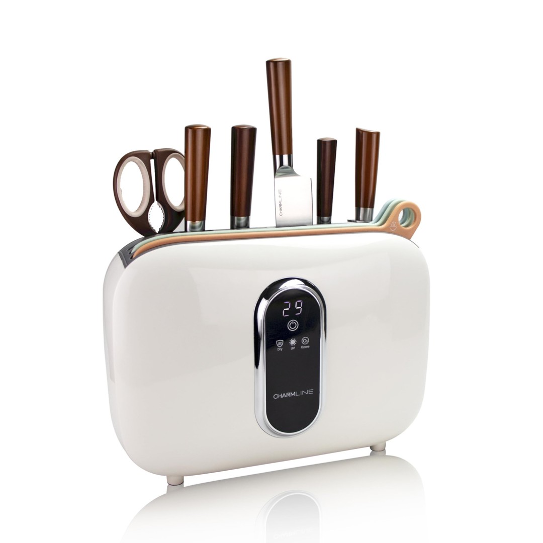 Набор для кухни (стерилизатор-подставка для ножей, 4 ножа, точилка для ножей, ножницы и 3 разделочные доски), матовый белый