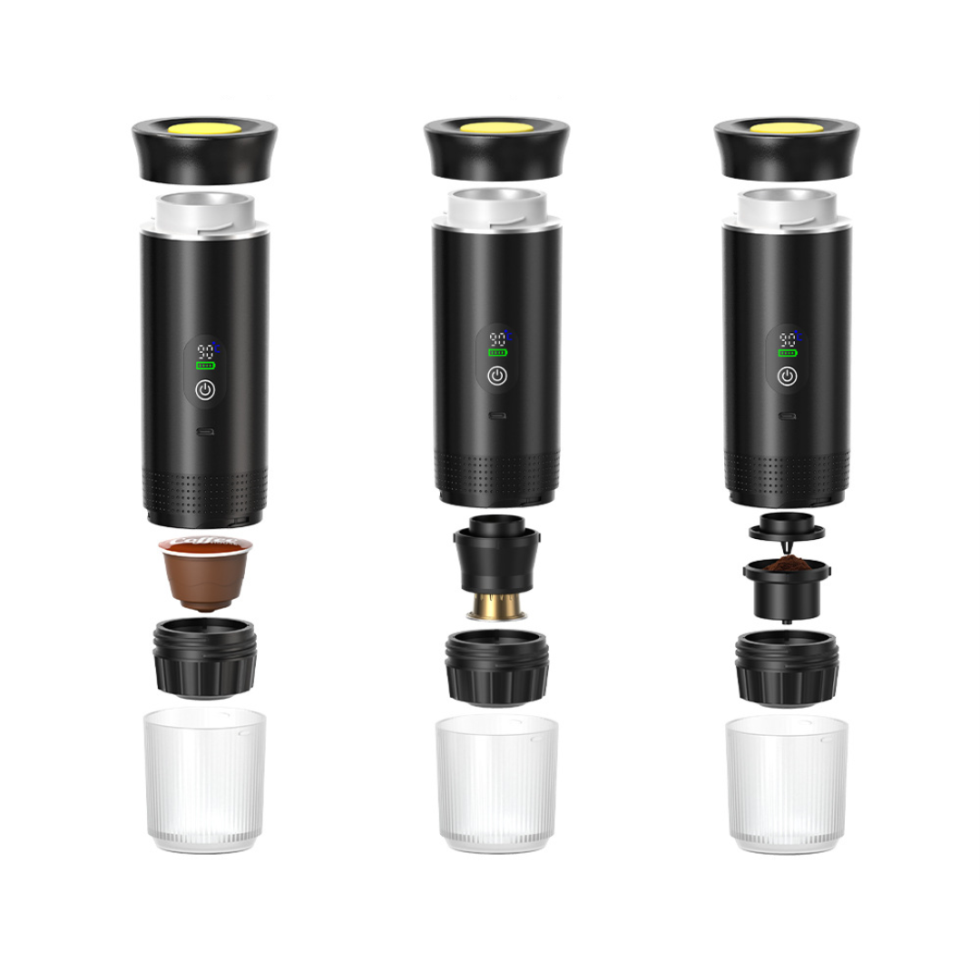 Портативная кофемашина Espresso KF-JN-02PRO2.0 с поддержкой капсул и молотого кофе, 20 бар, 150 мл, 2500 мАч*3, металлический серый + кейс для переноски