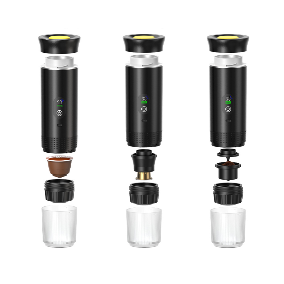 Портативная кофемашина Espresso KF-JN-02PRO2.0 с поддержкой капсул и молотого кофе, 20 бар, 150 мл, 2500 мАч*3, металлический серебристый