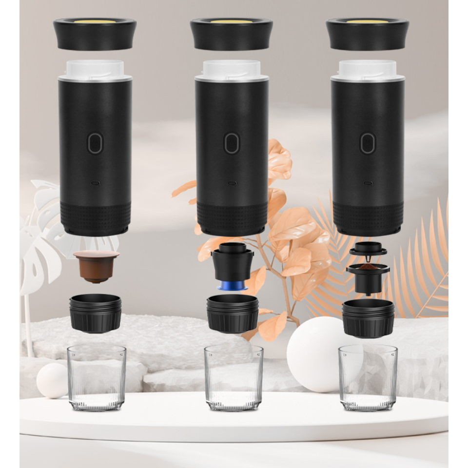 Портативная кофемашина Espresso KF-JN-02  с поддержкой капсул и молотого кофе, 20 бар, 2500 мАч*3, серый