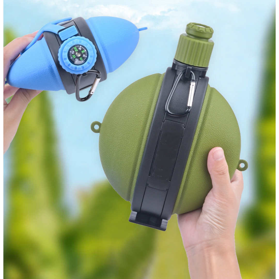 Фляжка с компасом, складная, портативная, 580 мл, синий