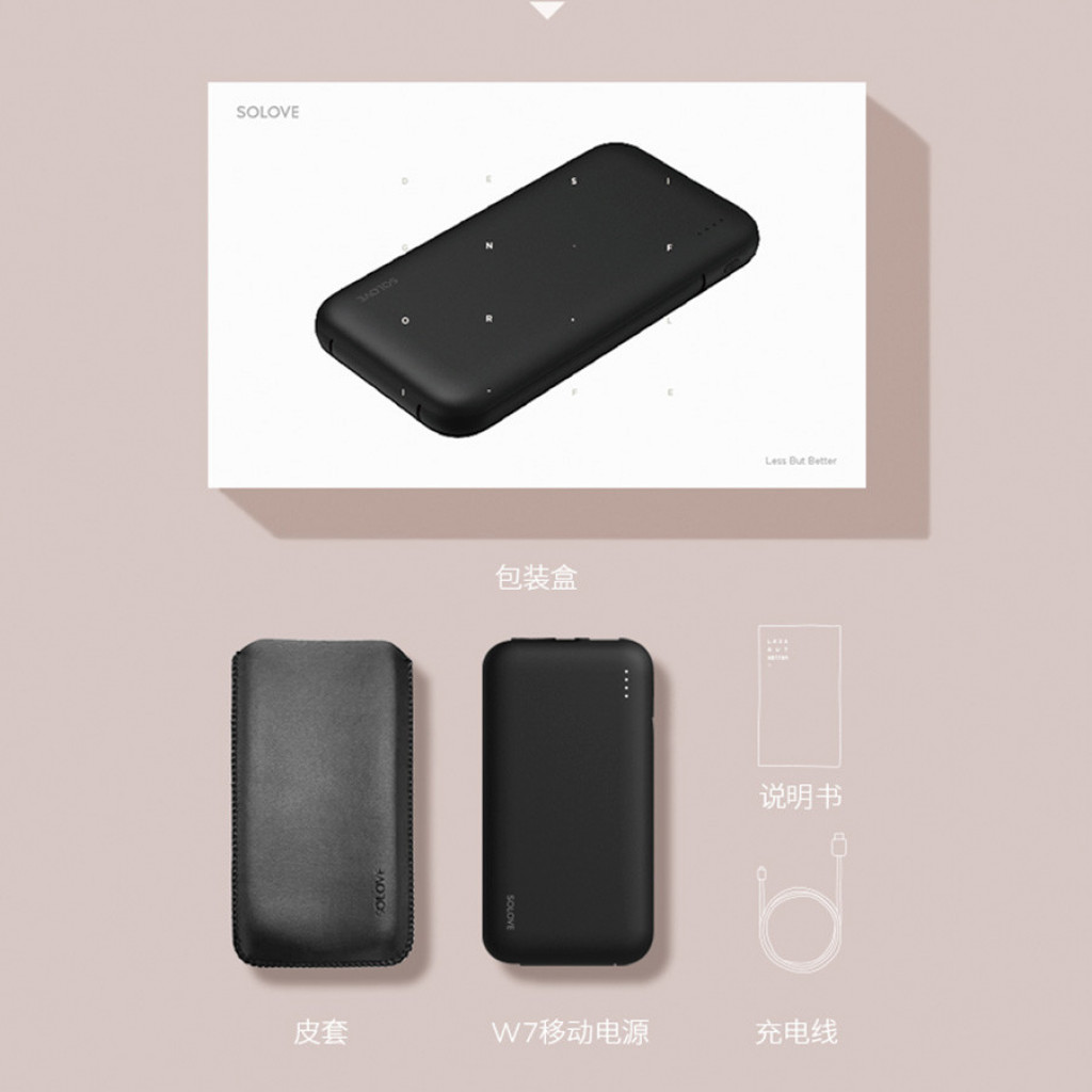 Внешний аккумулятор Power Bank Xiaomi (Mi) Solove W7 10000 mAh Dual со встроенными двумя кабелями, Black (W7 Black)