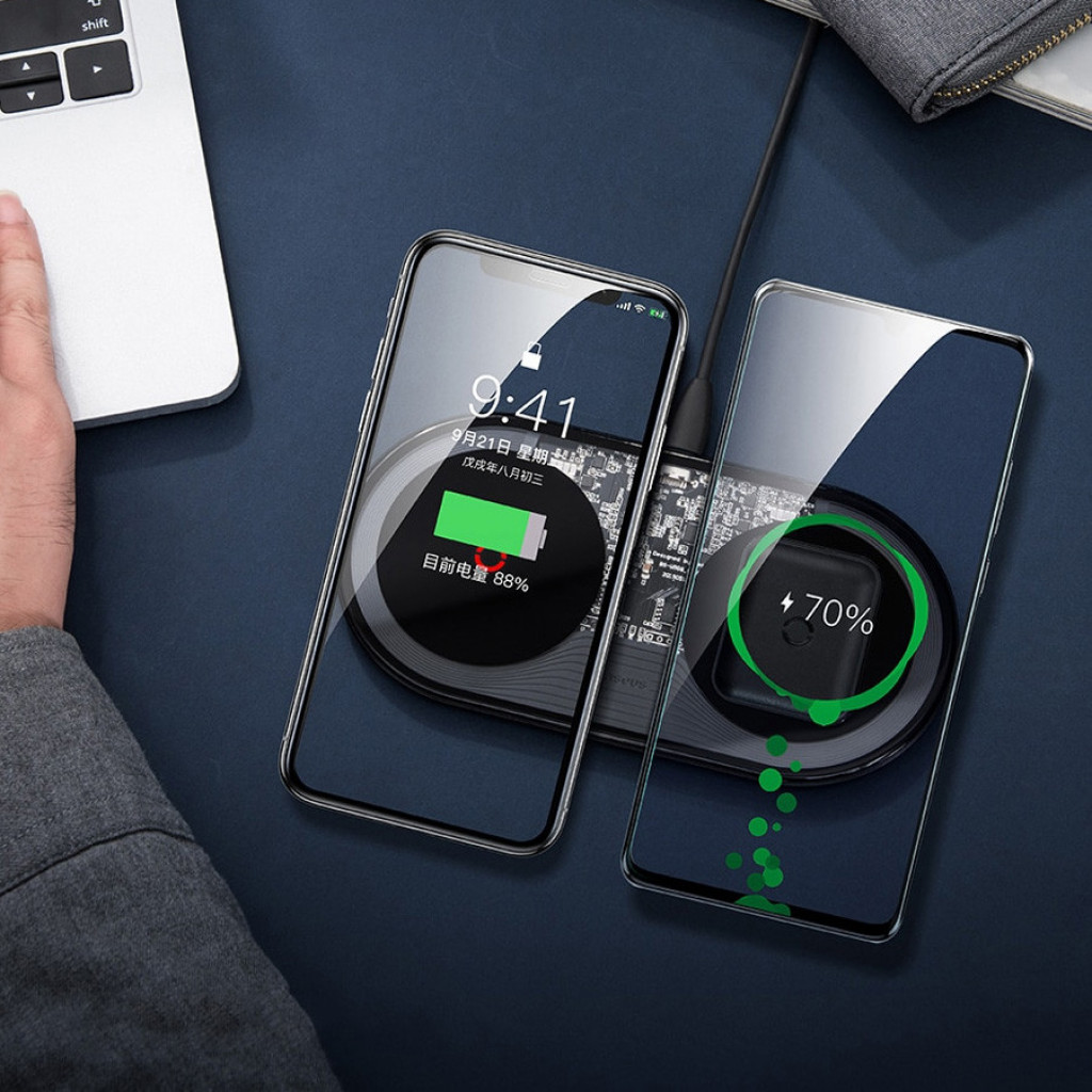 Беспроводное зарядное устройство 2 в 1 Baseus Simple 2 in1 Wireless Charger Turbo Edition 24W With 12V Charger EU Qi Black (TZWXJK-B01)