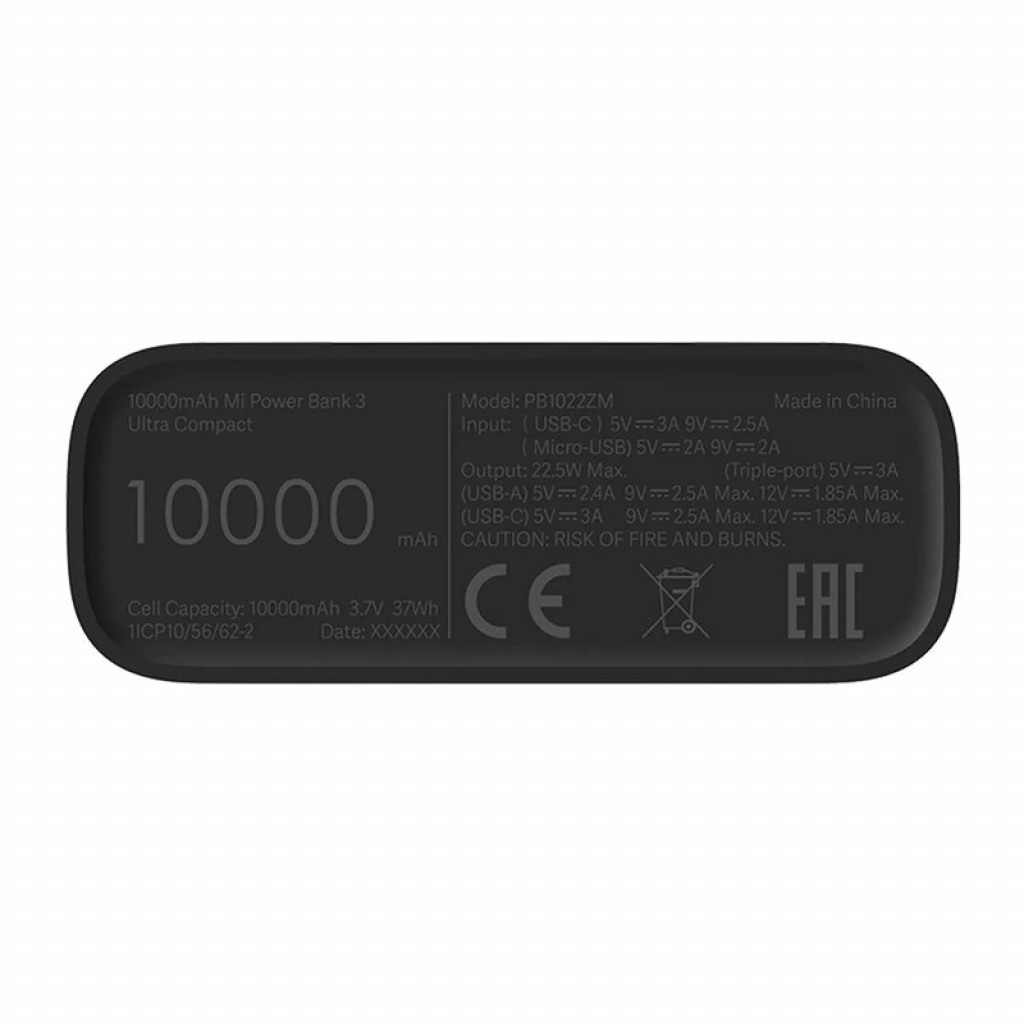 Внешний аккумулятор Xiaomi Mi Power Bank 3 Ultra compact 10000mAh Black (PB1022ZM)