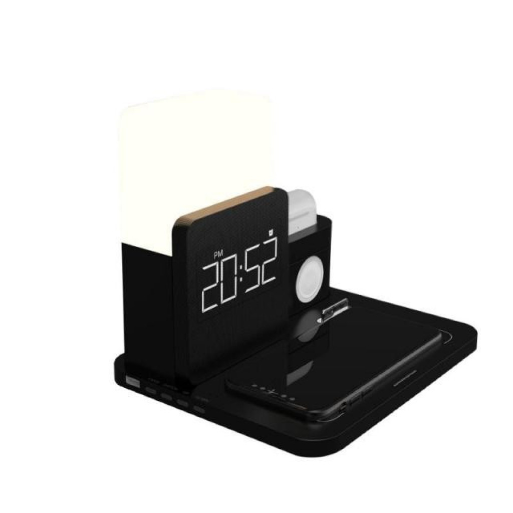 Беспроводное зарядное устройство 3 в 1 с будильником Qwerty Qi Wireless Charger For Iphone Iwatch And Airpods, Black