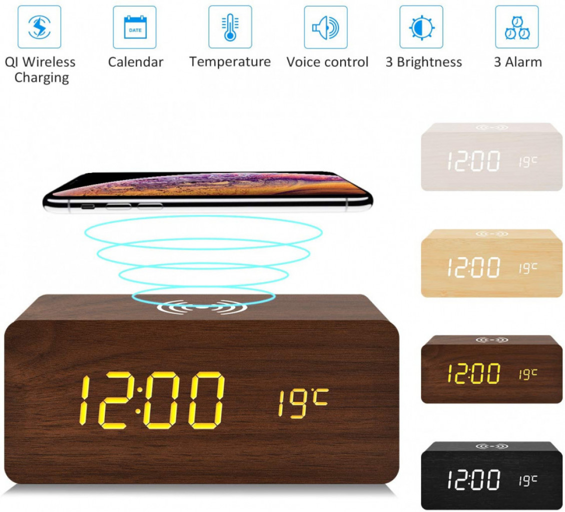 Часы-будильник с беспроводной зарядкой Qwerty Alarm Clock With Wireless Charging, Orange