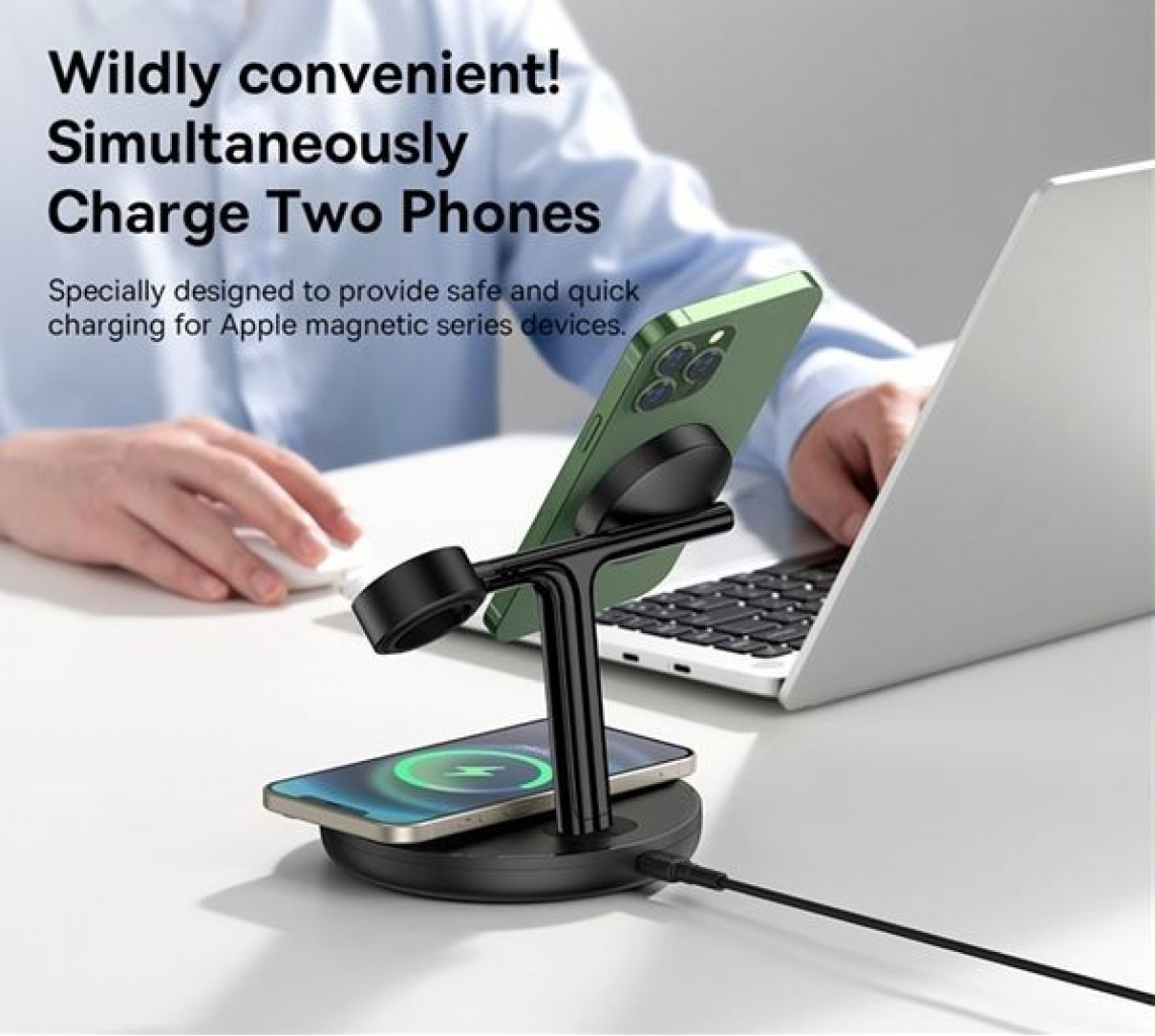 Беспроводное зарядное устройство Baseus Swan 3 in 1 Wireless Magnetic Charging Bracket 20W Black (WXTE000101)