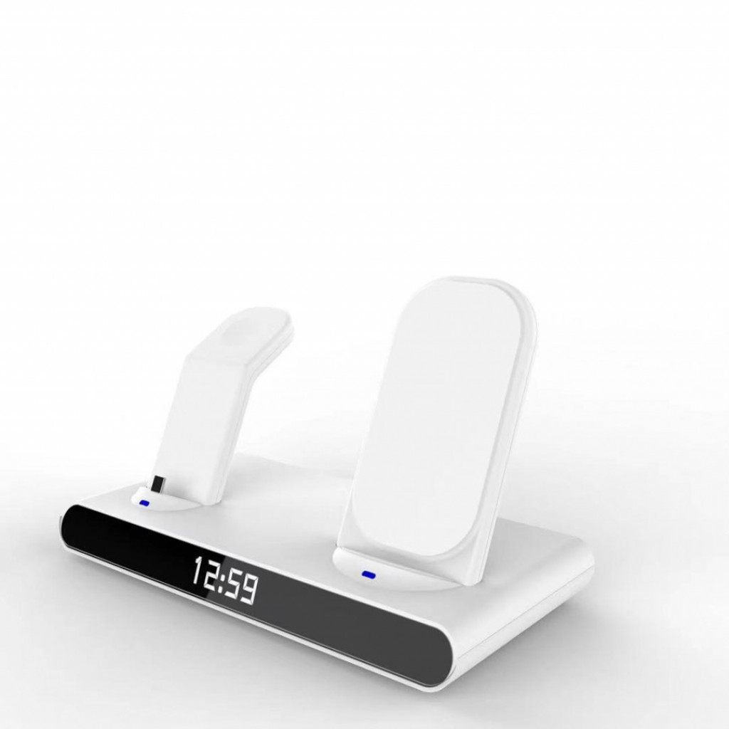 Беспроводное зарядное устройство с часами 4 в 1 Qwerty Clock Wireless Charger, White