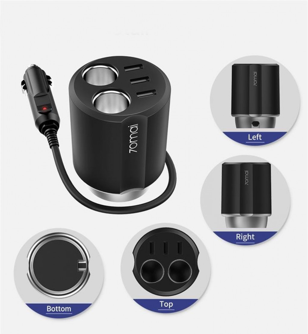 Автомобильный прикуриватель 3 in 1 70Mai Xiaomi Car Cigarette Lighter Black (CC04)