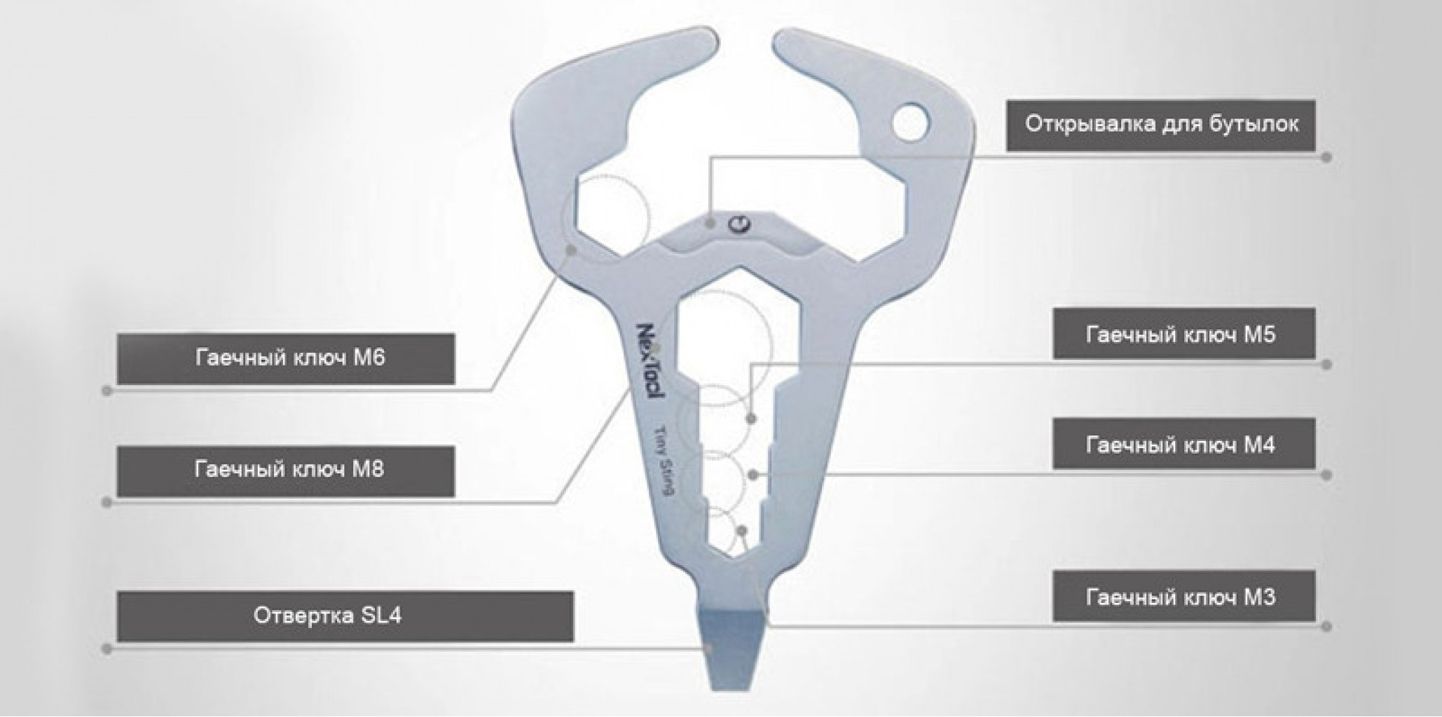 Многофункциональный мультитул-брелок Xiaomi NexTool Tiny Sting Silver (KT5008B)