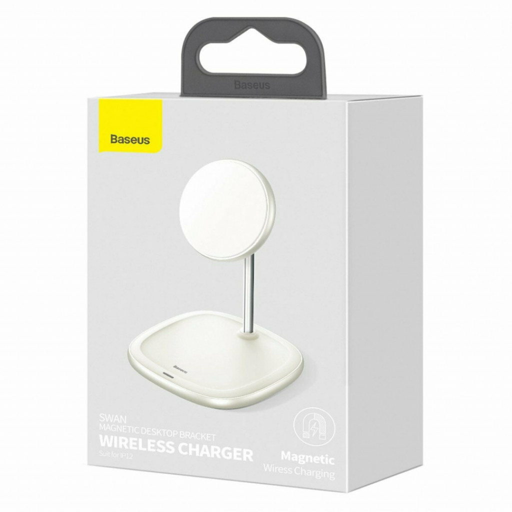 Беспроводное зарядное устройство Baseus Swan Magnetic Desktop Bracket Wireless Charger, White ( (WXSW-02))