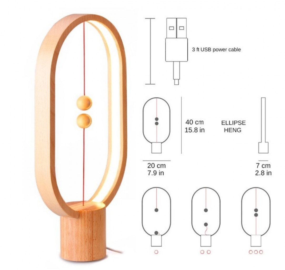 Настольный декоративный светильник Allocacoc Heng Balance Lamp Ellipse Light Wood (DH0037LW)