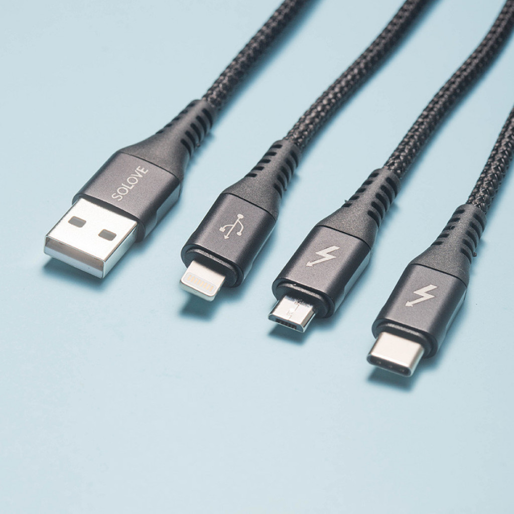 Кабель 3 in 1 Xiaomi (Mi) Solove USB Lightning/Micro/Type-C 120 cm, Black (DW1)