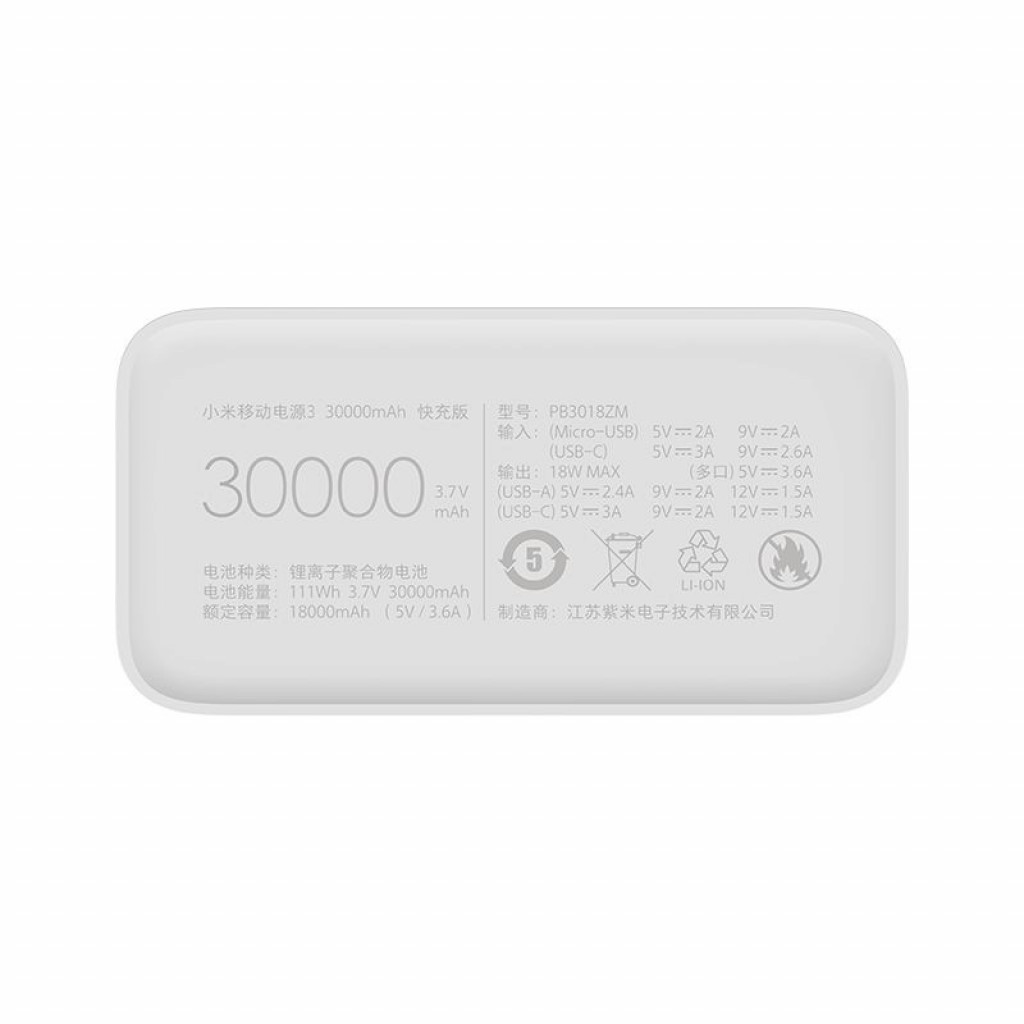 Внешний аккумулятор Xiaomi Power Bank 3 30000mAh White (PB3018ZM)